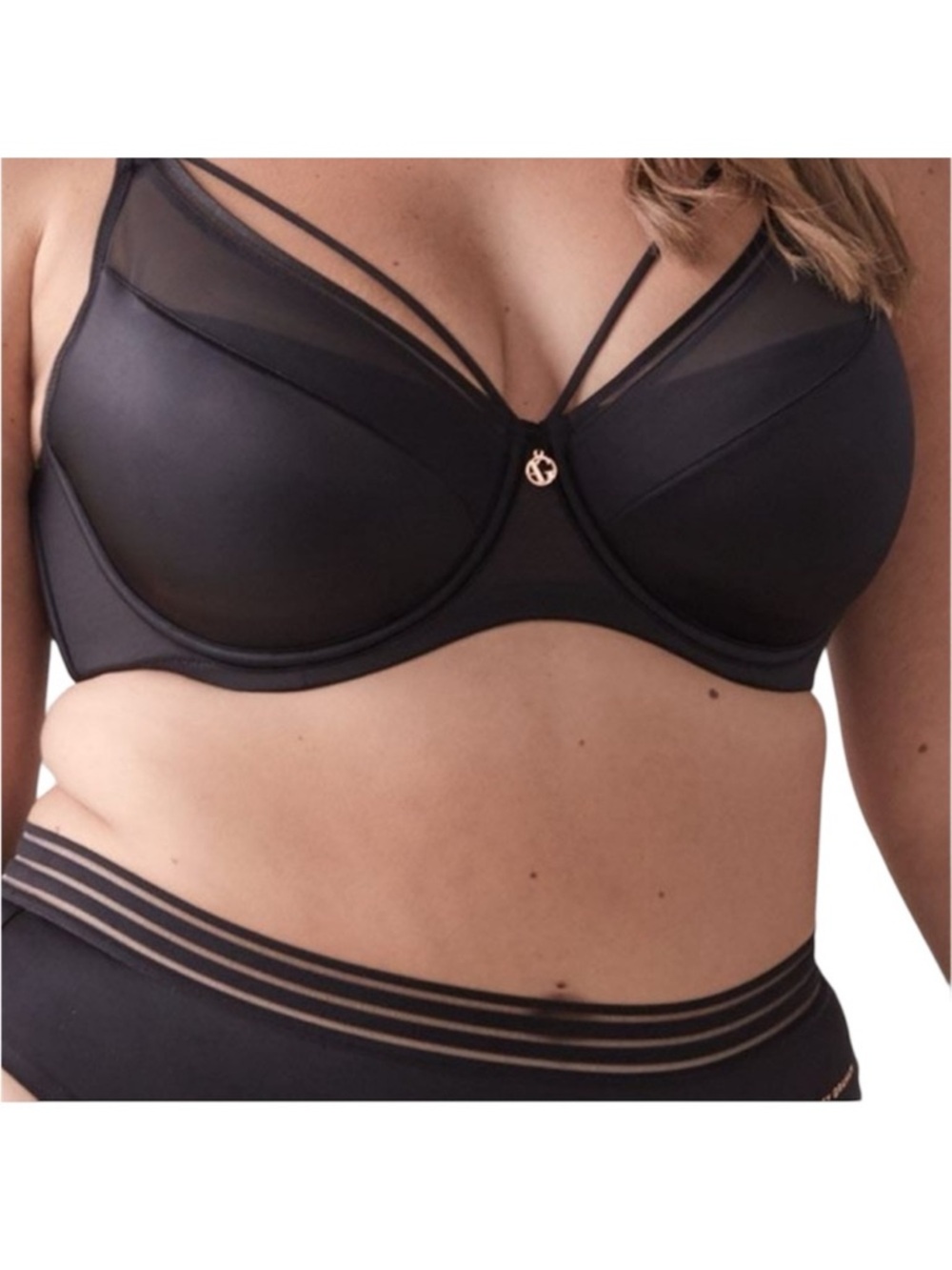 ASHLEY GRAHAM Black Diva Demi Cup Bra Satin Underwire Padded Plus Size 38H